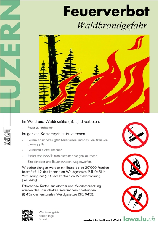 Plakat Feuerverbot im Wald und in Waldesnähe